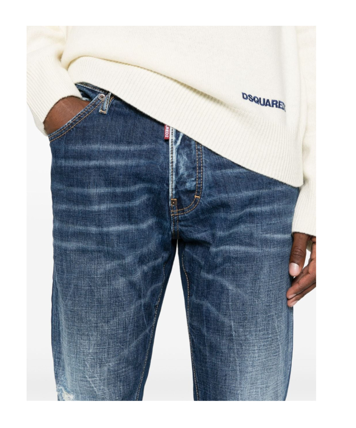 Dsquared2 Classic Straight-leg Jeans With Faded Wash And Distressed Details In Blue