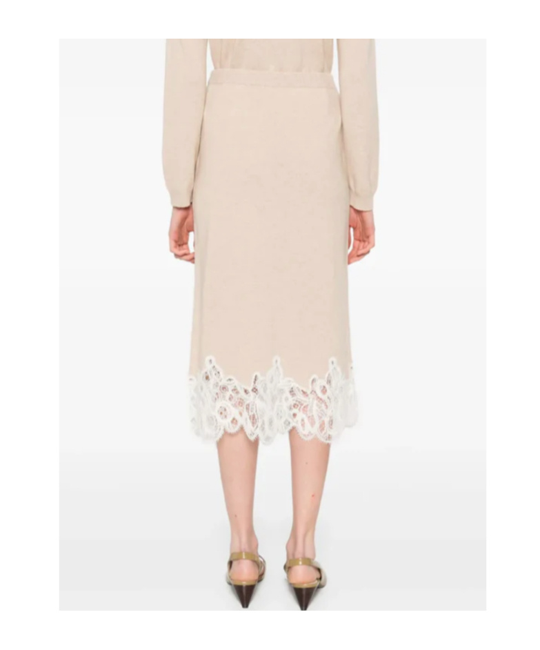 Fabiana Filippi Midi Skirt With Lace Trim And Elastic Waist In Brown