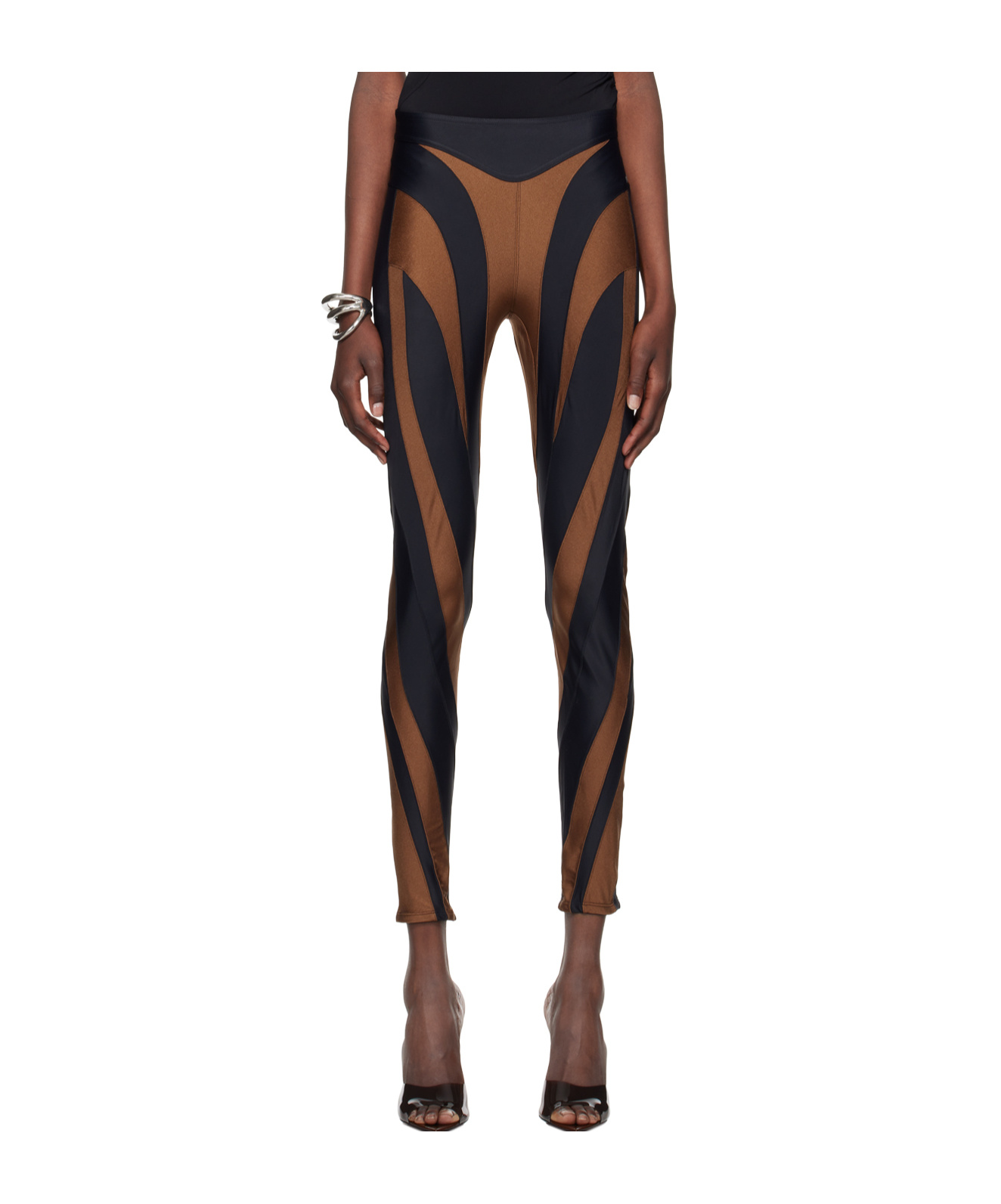 Mugler Color Matching Printed Leggings In Black