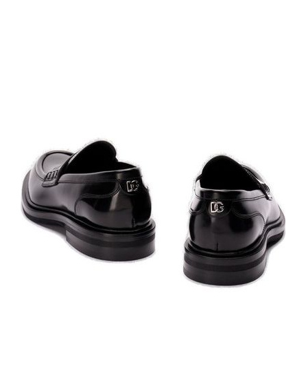 Dolce & Gabbana Women's Black Casual Moccasin Metallic Logo Heel In Black