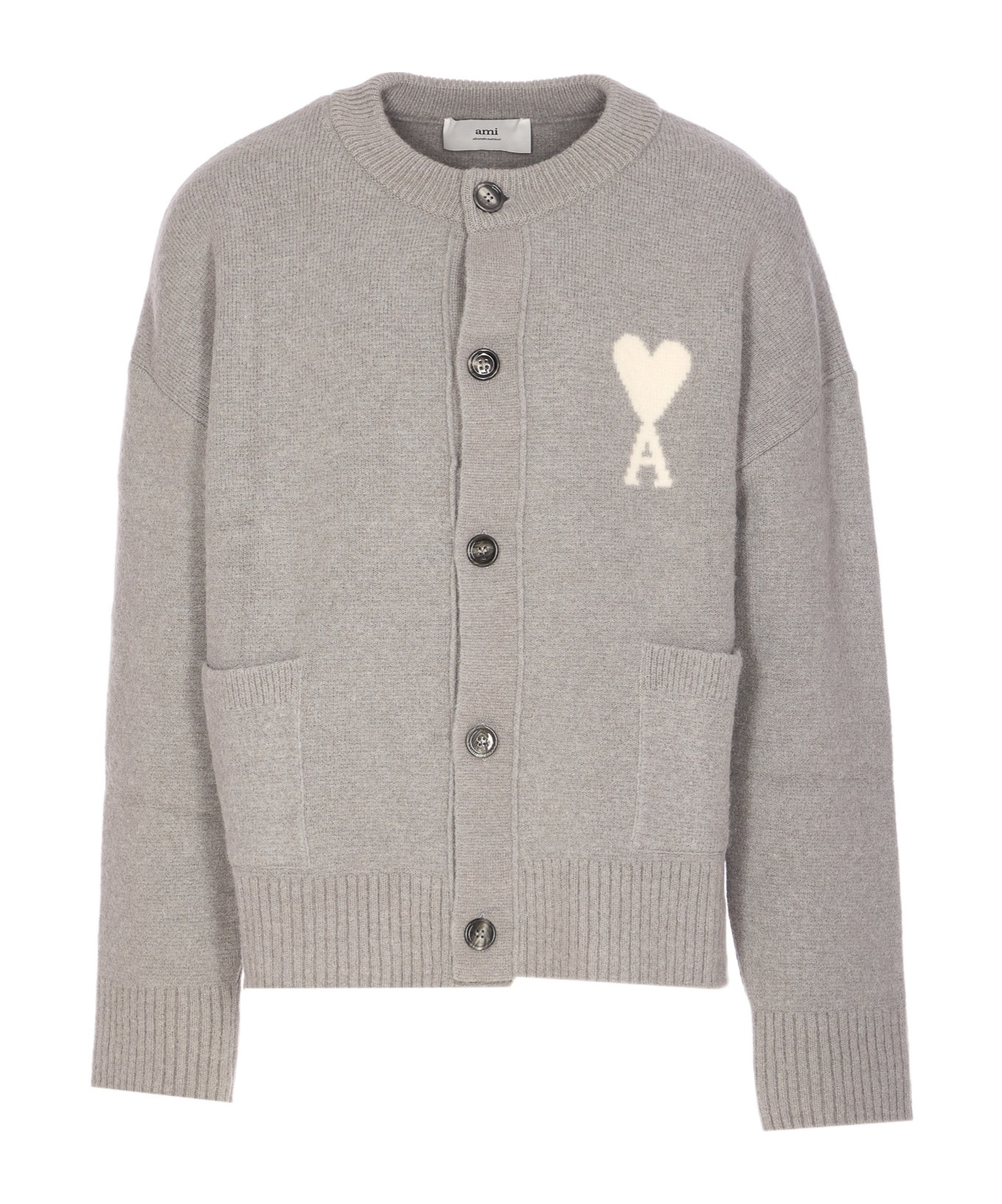 Ami Alexandre Mattiussi Oversized Crewneck Cardigan Front Pockets In Gray