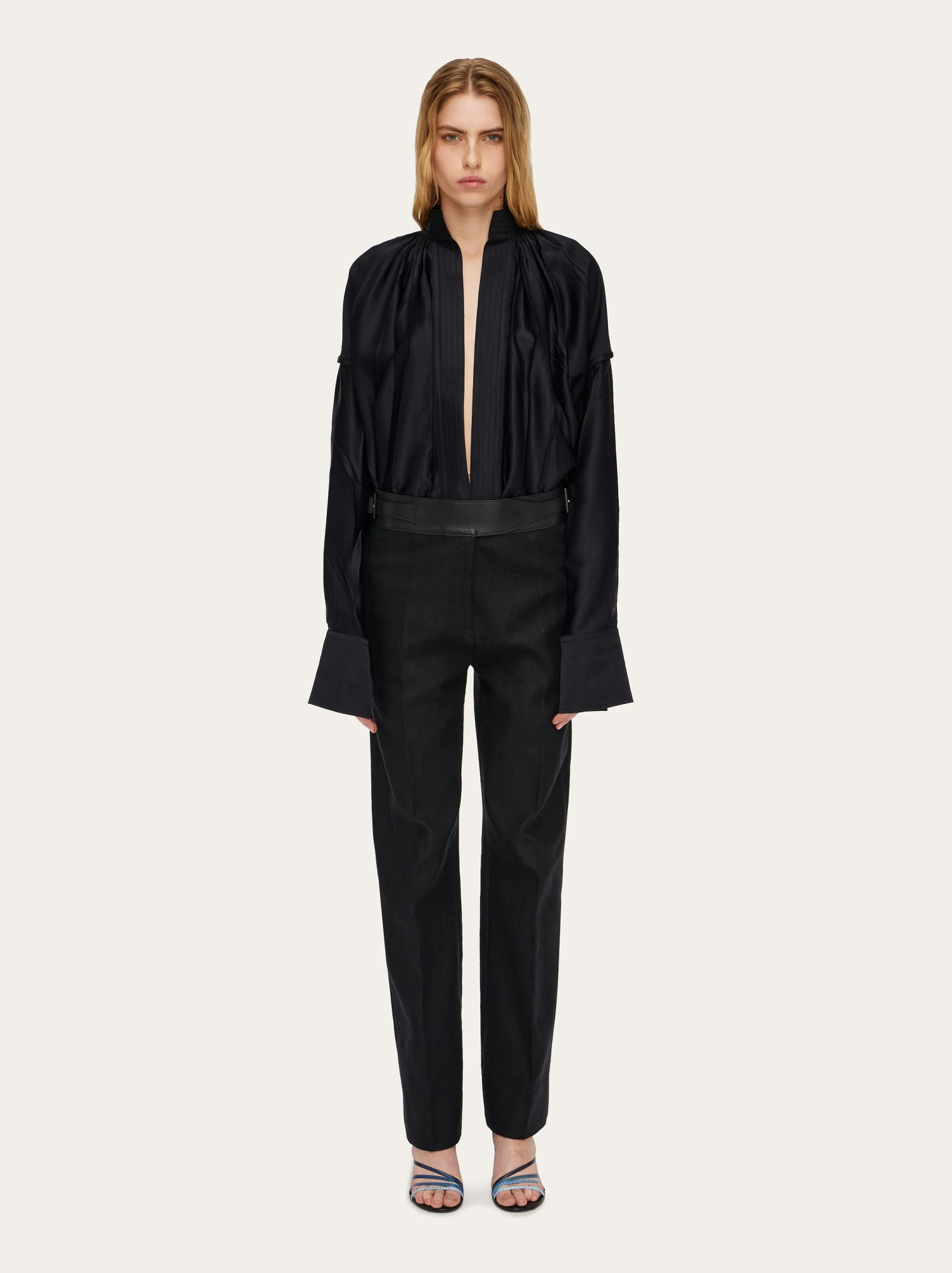 Ferragamo Sleeved Flare V-neck Top In Black