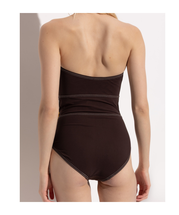 Tory Burch Flower Bandeau Swimsuit In Burgundy