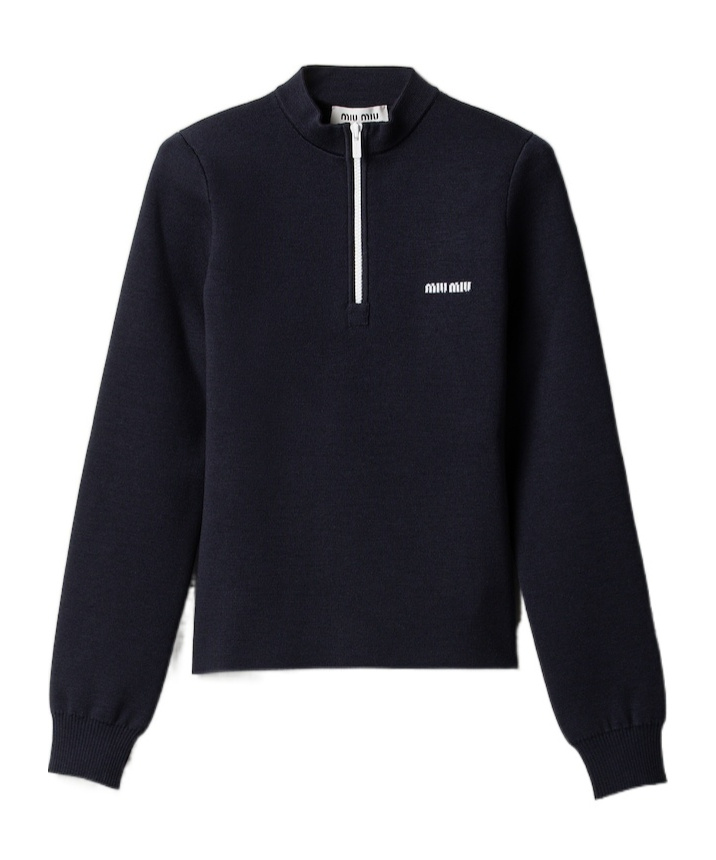 Miu Miu Wool Half-zipper Sweater In Blue