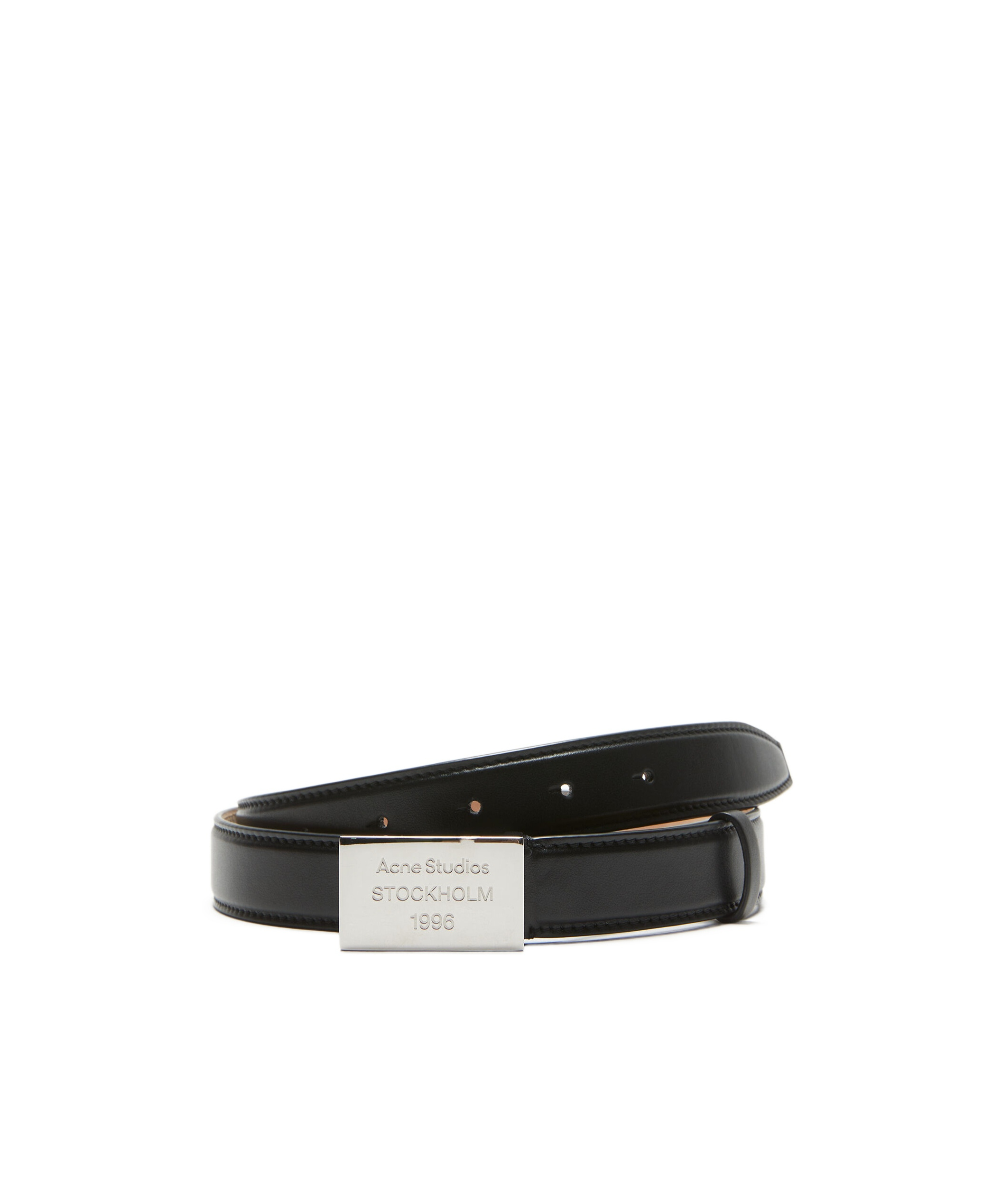 Acne Studios Black Leather Belt With Polished Metal Buckle In Black