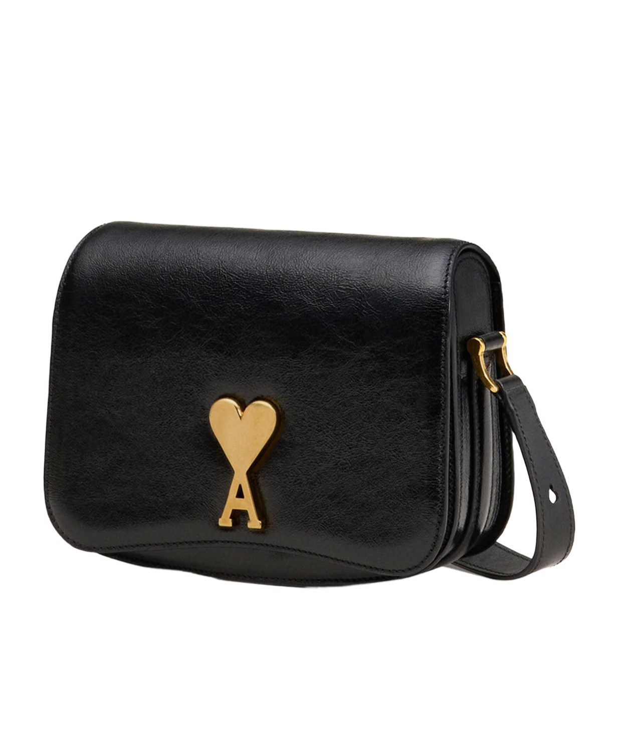 Shop Ami Alexandre Mattiussi Ami Paris Ami De Coeur Flap Shoulder Bag In Black