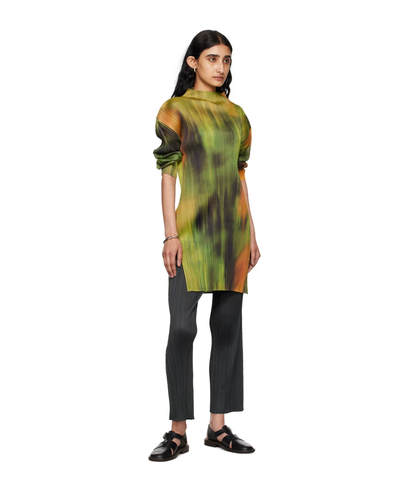Issey Miyake Tie-dye Pleated Minidress In Green