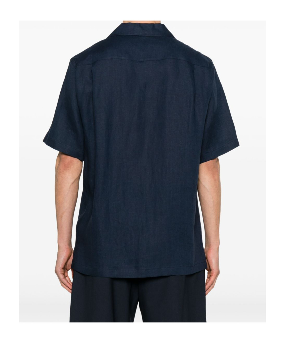 Dolce & Gabbana Blue Linen Short-sleeve Shirt With Pocket In Black