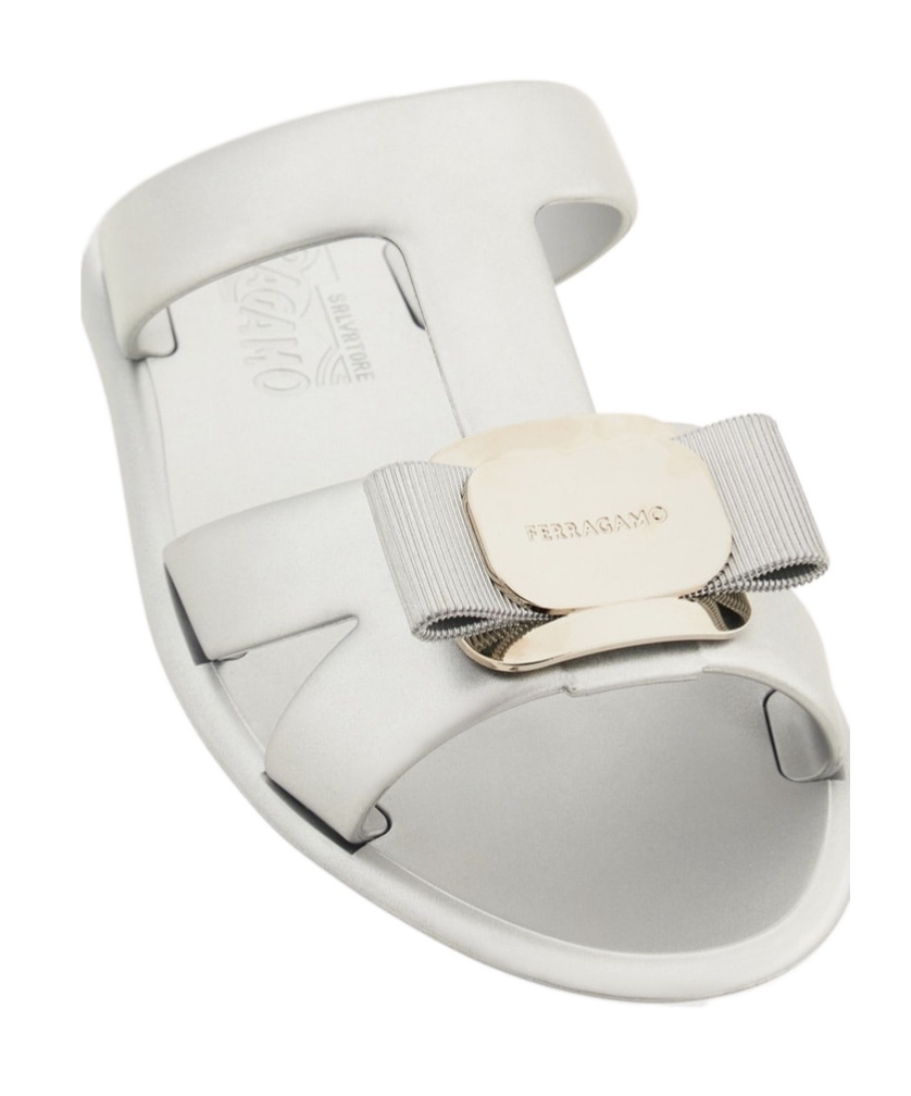 Ferragamo Slide Sandals Gold Plate In White
