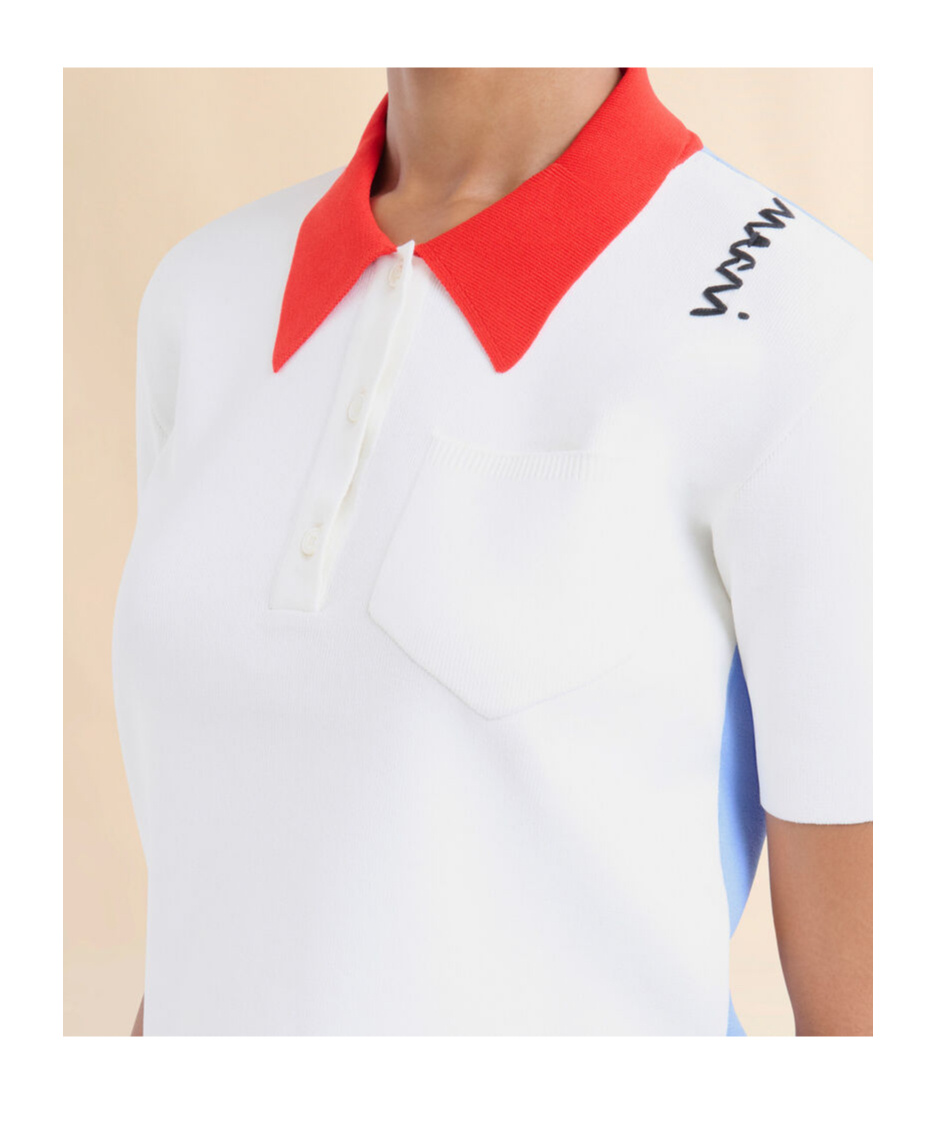 Marni White Technical Viscose Polo With Contrasting Back Panel In White