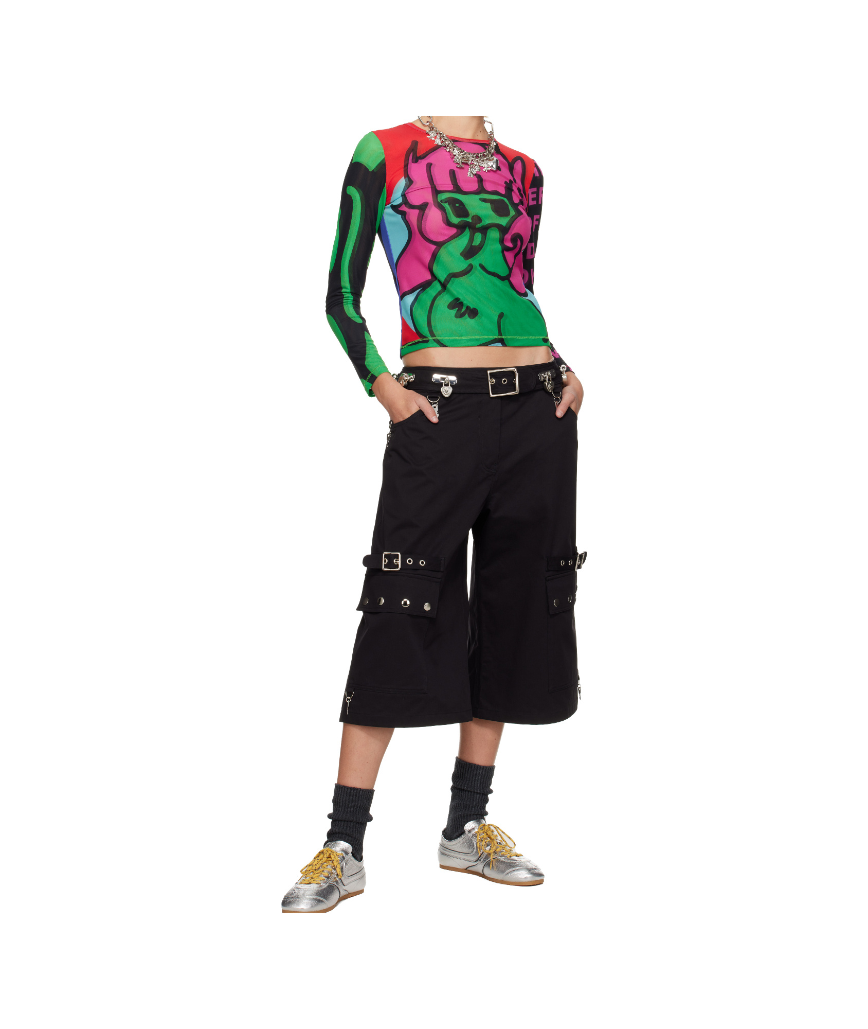 Chopova Lowena Multi-colored Fine Mesh Long-sleeved T-shirt In Black