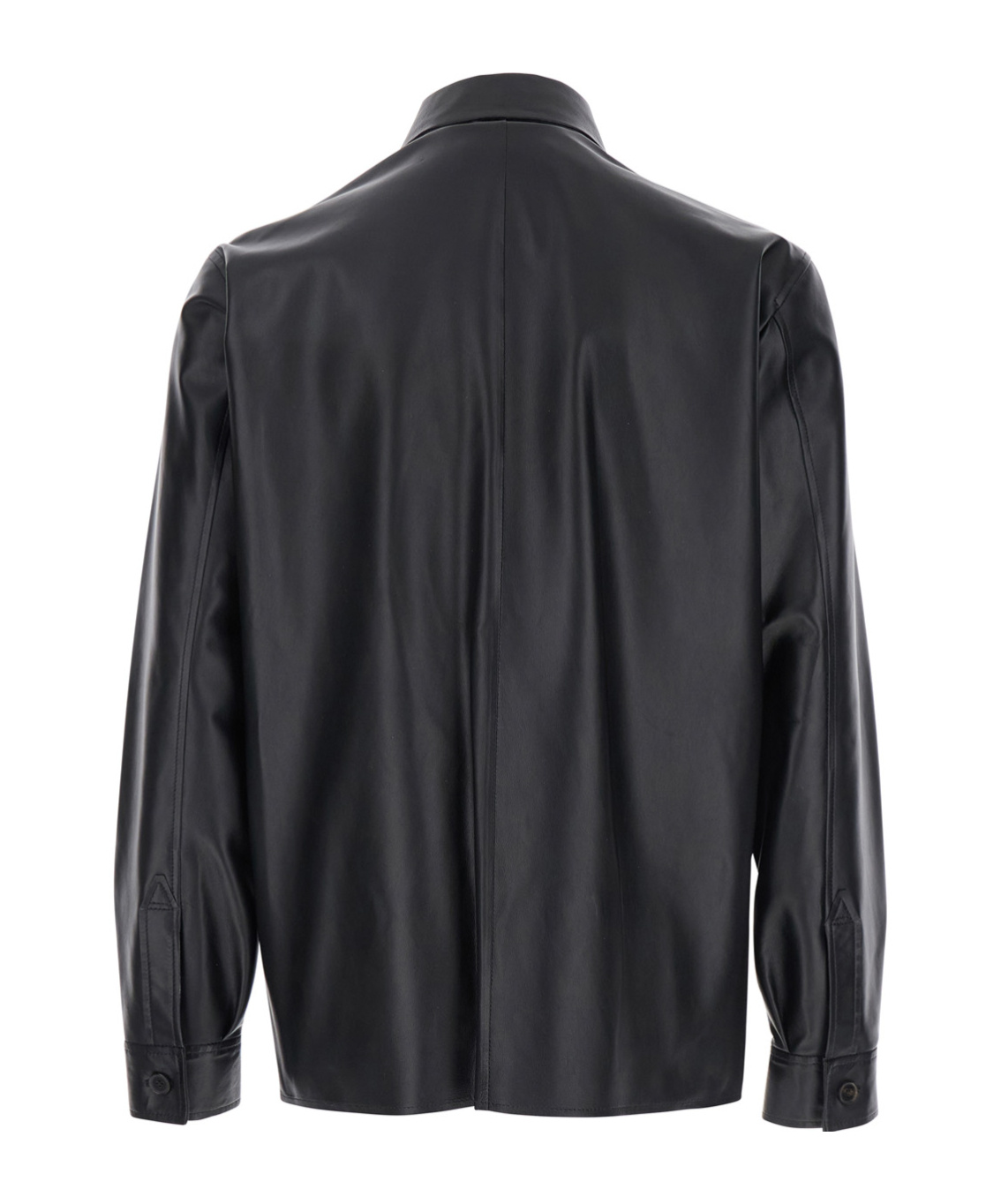 Arma Lush Black Shirt With Classic Collar And Contrasting Buttons In Leather Man In Black