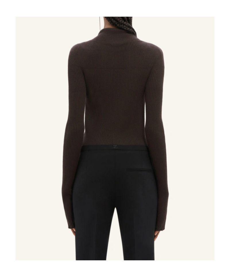 Courrèges Ribbed High Neck Long Sleeve Bodysuit In Black