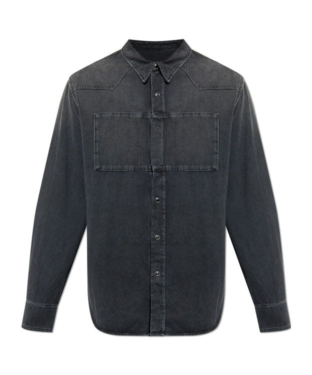 Mm6 Maison Margiela Mm6 By Maison Margiela Black Denim Shirt With Visible Stitching And Curved Hem In Gray