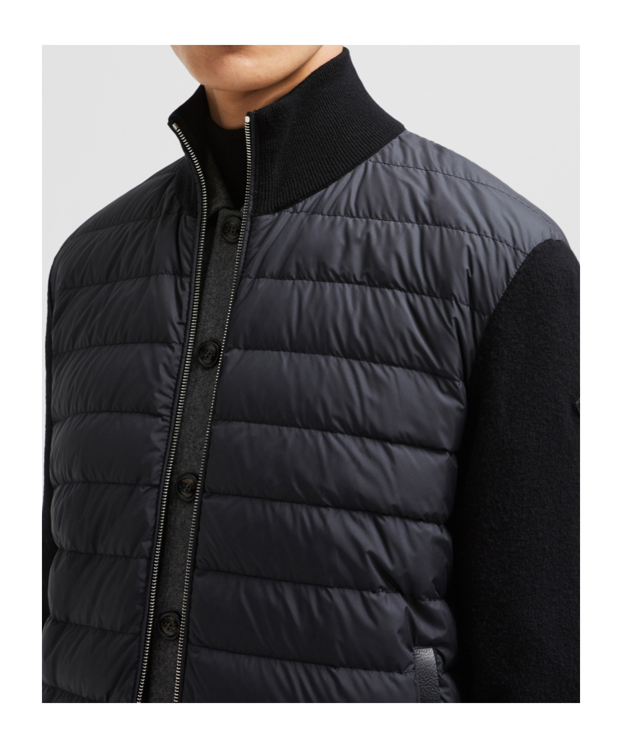 Moncler Padded Wool & Cashmere Zip-up Cardigan Black In Black