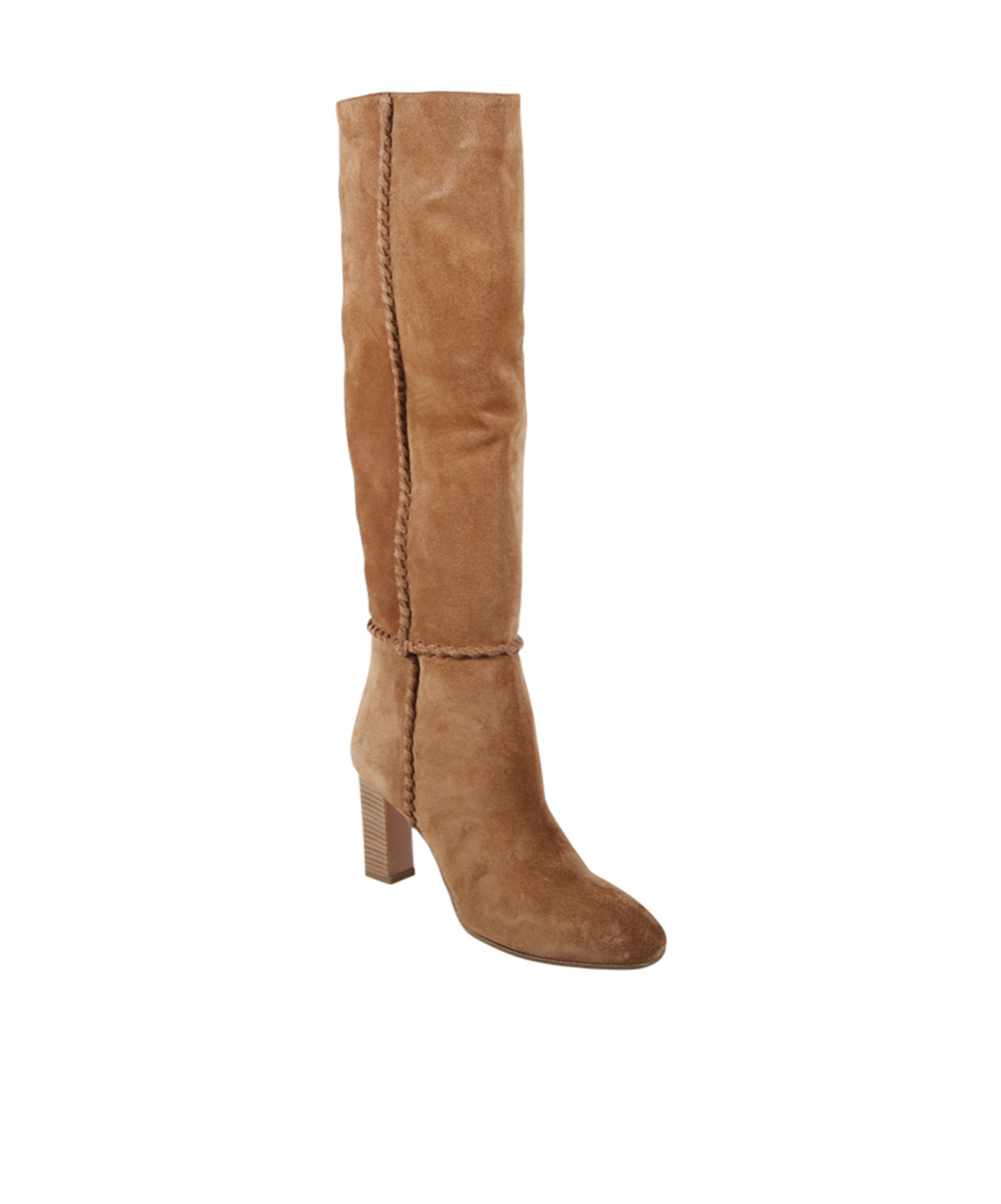 Aquazzura Indy 85 Whipstitched Suede Knee Boots In Brown