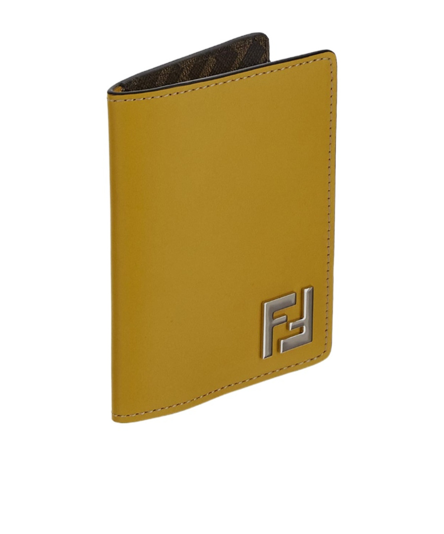 Fendi Ff Squared Leather Cardholder In Brown