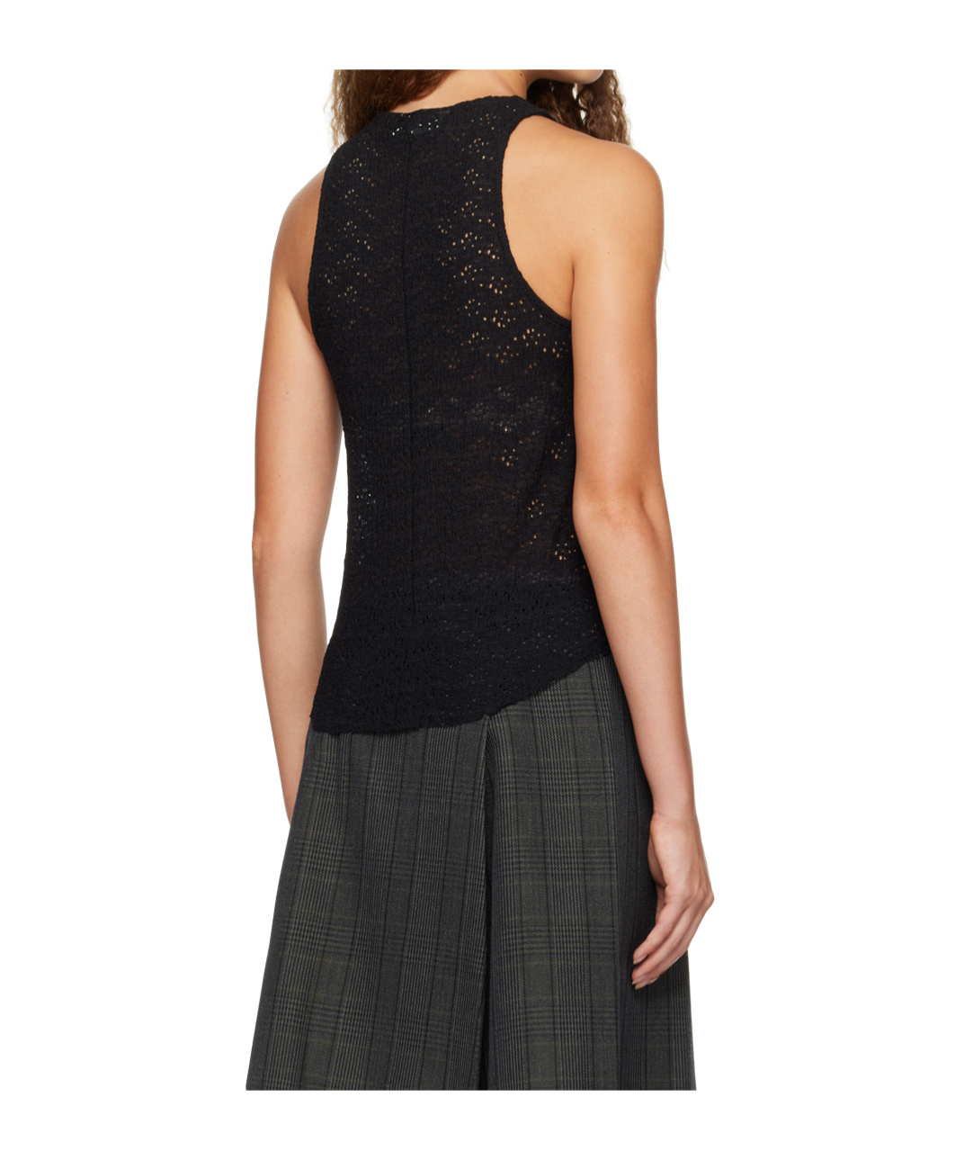 Song For The Mute Womens Black Curved-hem Open-knit Woven Top In Black