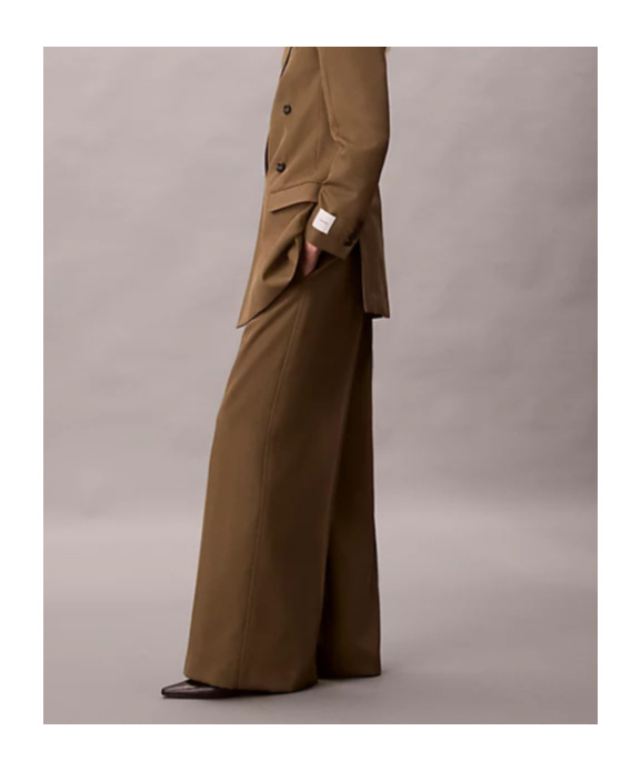 Calvin Klein Wool Gabardine Wide Leg Trousers In Brown