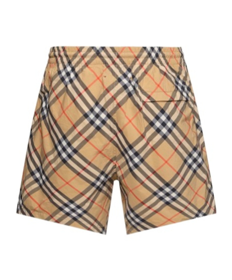 Burberry Beige Swim Trunks With Check Motif In Polyamide Man In Brown