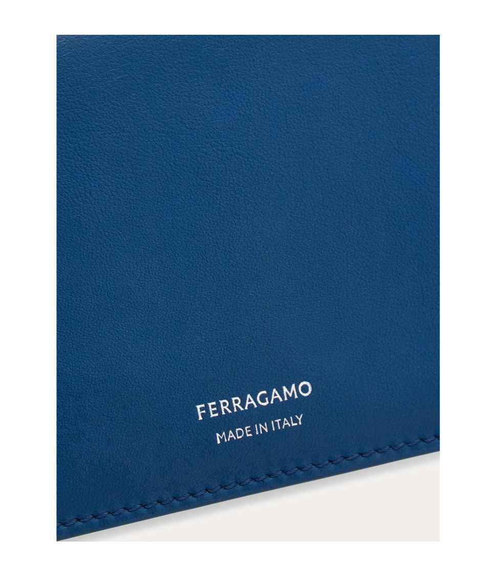 Ferragamo Compact Leather Logo Wallet In Blue