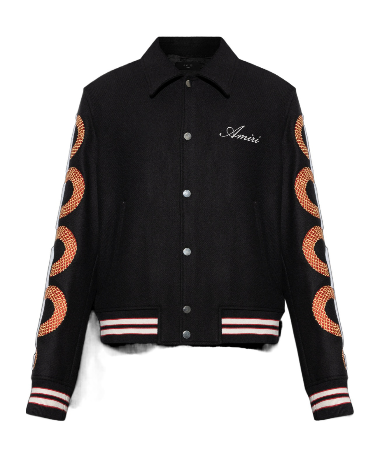 Amiri Mens Black Snake Bones Embroidered Relaxed-fit Wool-blend Felt Jacket In Black