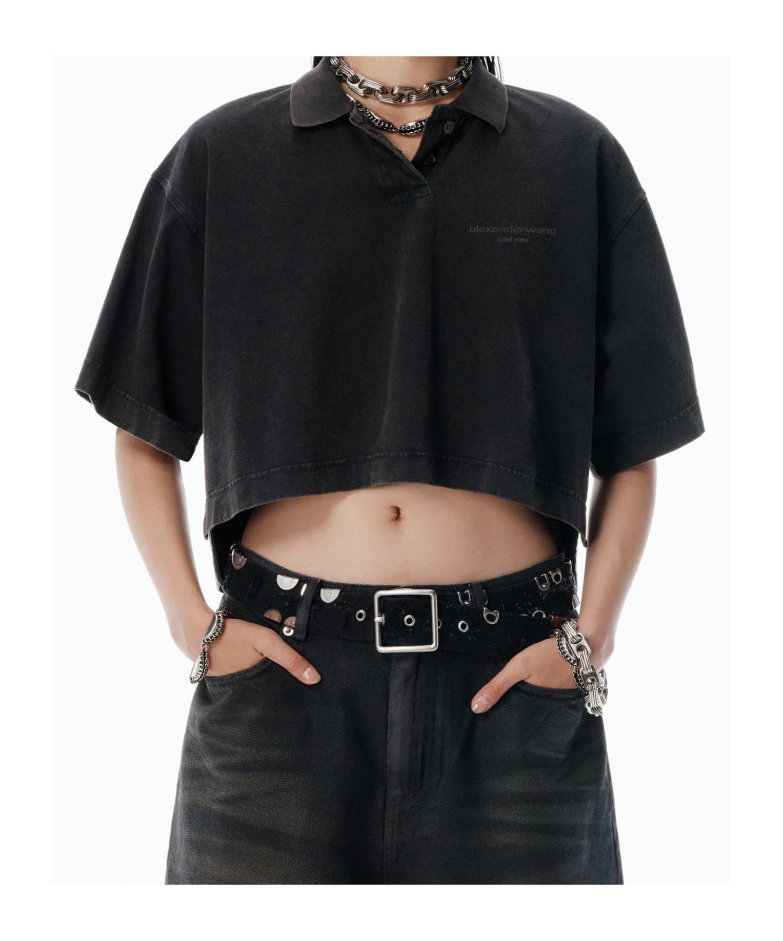 Alexander Wang Short Polo Shirt In Black