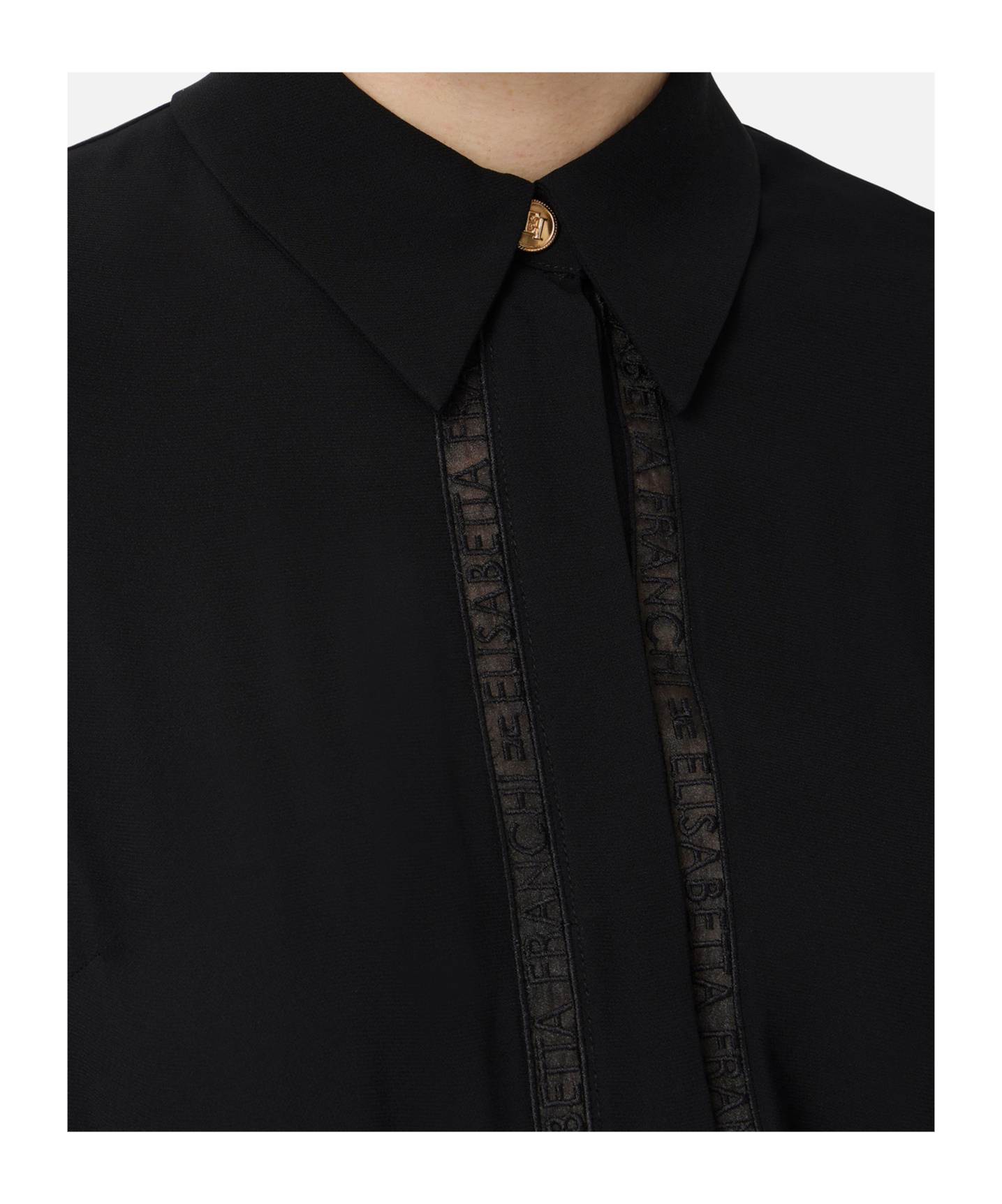 Elisabetta Franchi Blouse In Georgette Fabric With Lettering Bands In Black