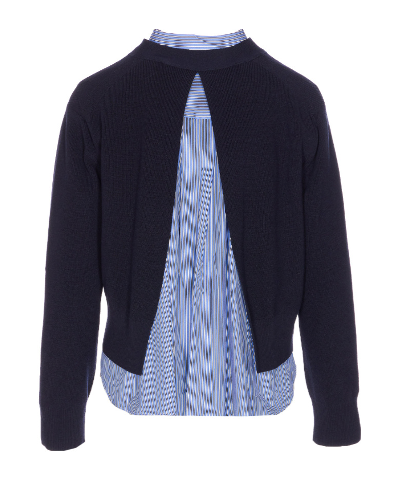 Sacai Button-front Striped Shirt Cardigan In Blue