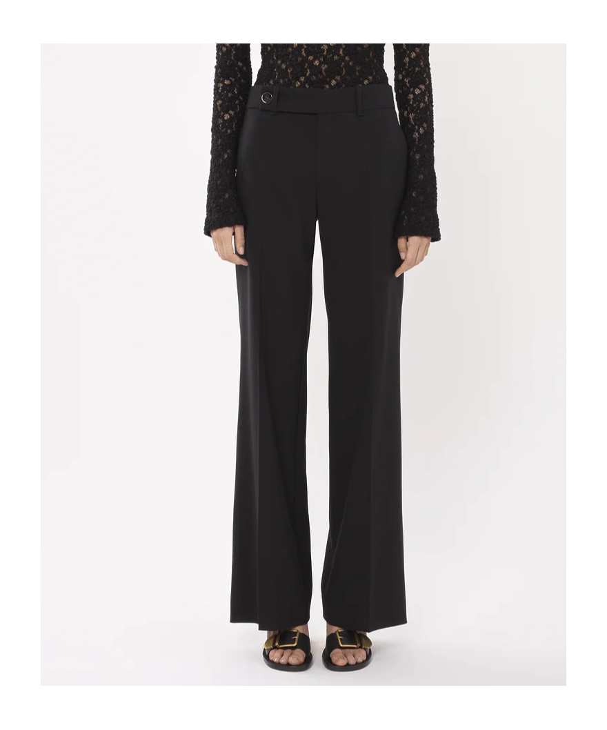 Chloé Flared Wool Trousers Asymmetrical Hems In Black