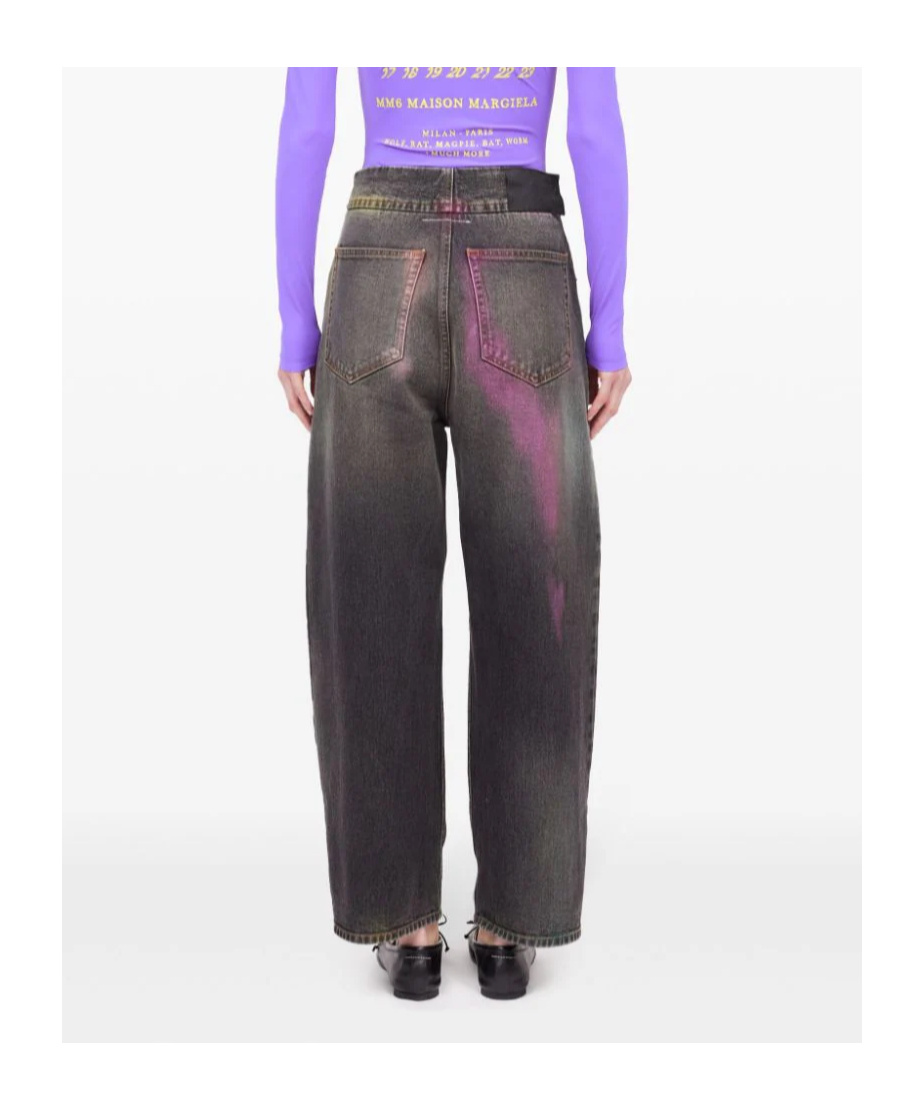 Mm6 Maison Margiela Pantalone 5 Tasche Rhianna Jeans In Black Denim With Multicoloured Fading In Black