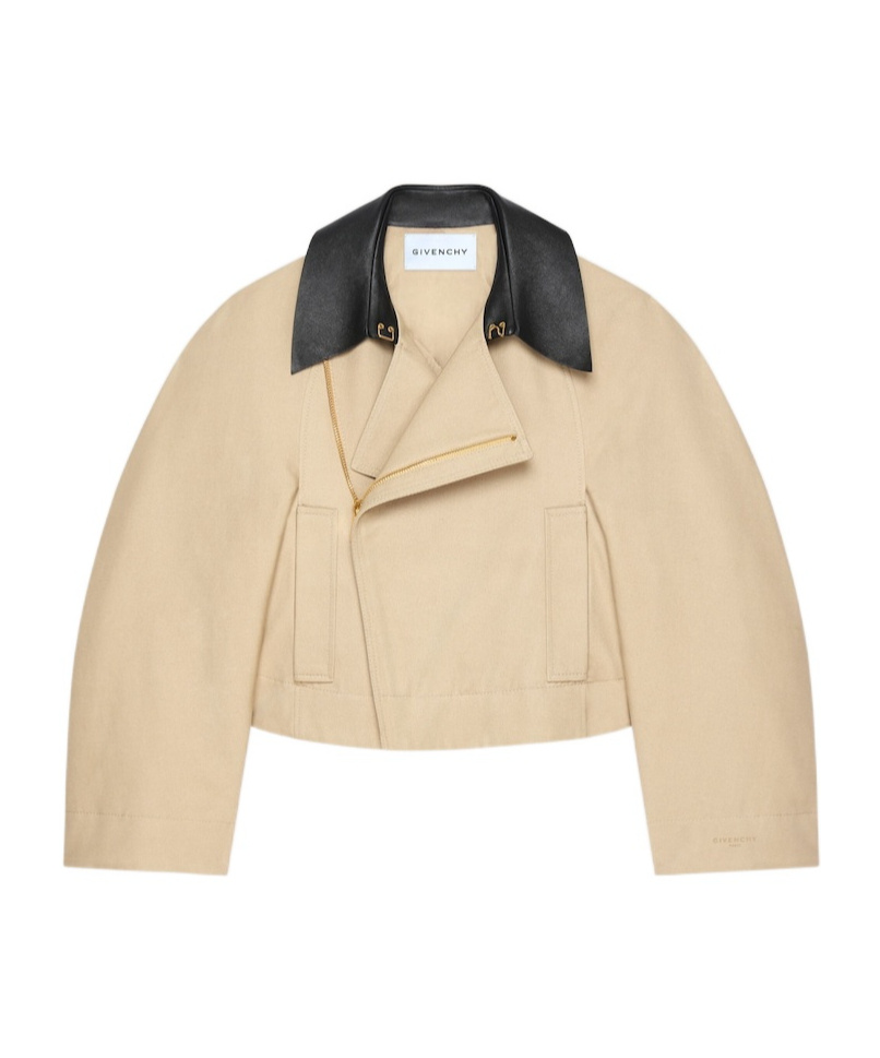 Givenchy Cropped Peacoat With Leather Collar In Cotton And Wool