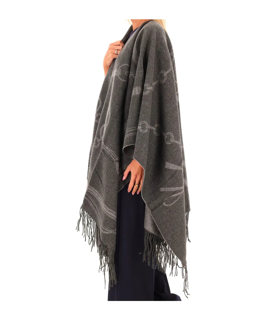 Ralph Lauren Fringed-detail Cape In Gray