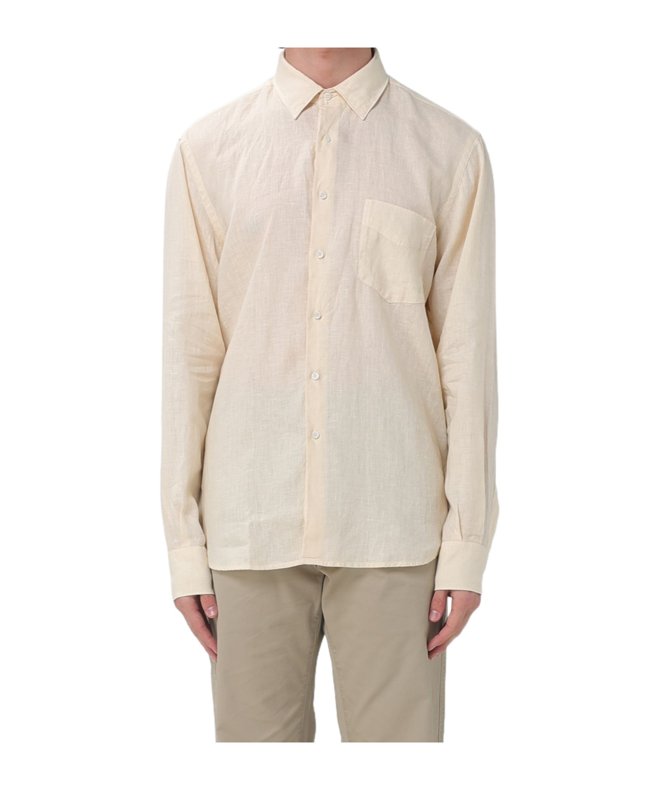 Aspesi Long-sleeve Linen Shirt In Neutral