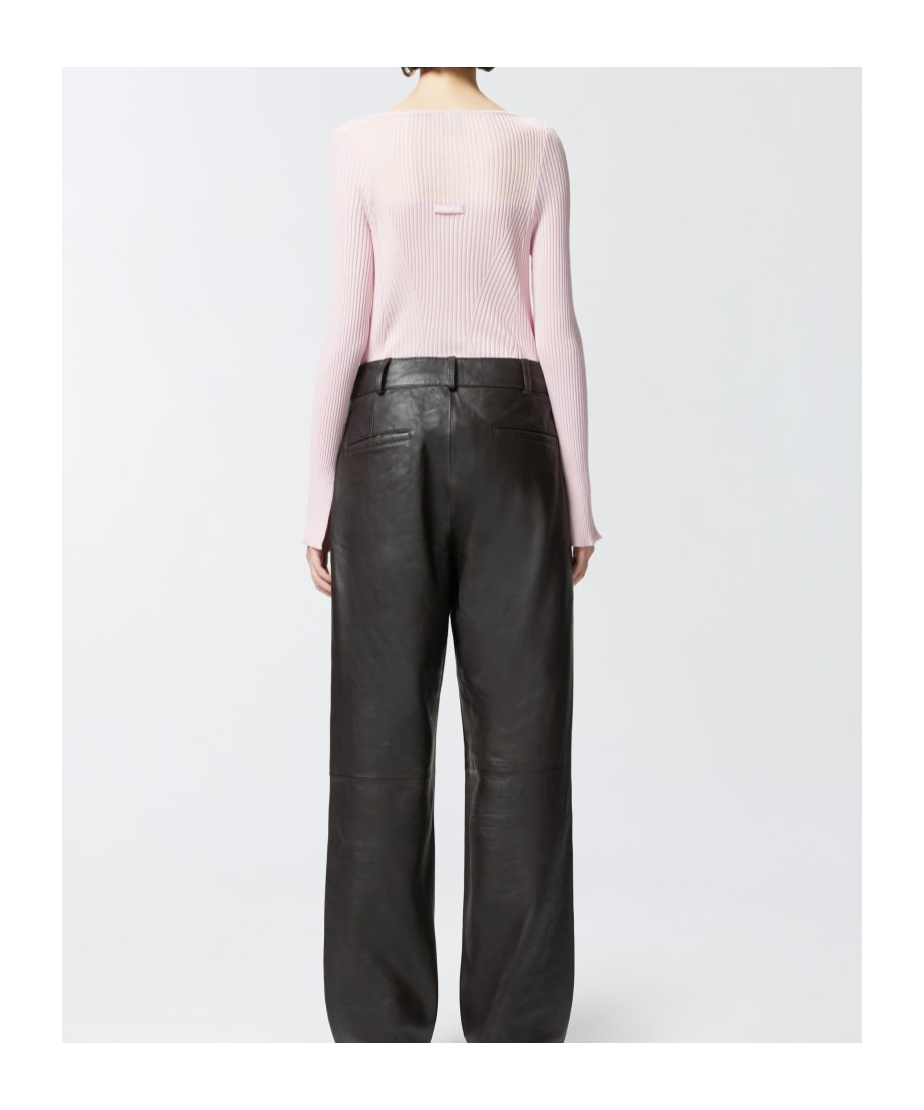 Pinko Long-sleeved Ribbed Sweater In Pink