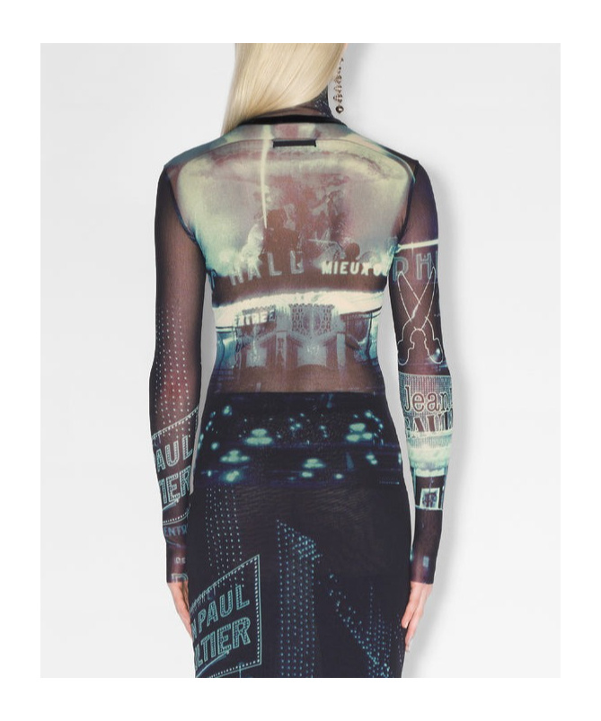 Jean Paul Gaultier Pigalle-print Mesh T-shirt In Black