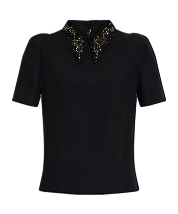 Versace Pointed Collar Black Shirt With Gold And Silver Embellishments In Black