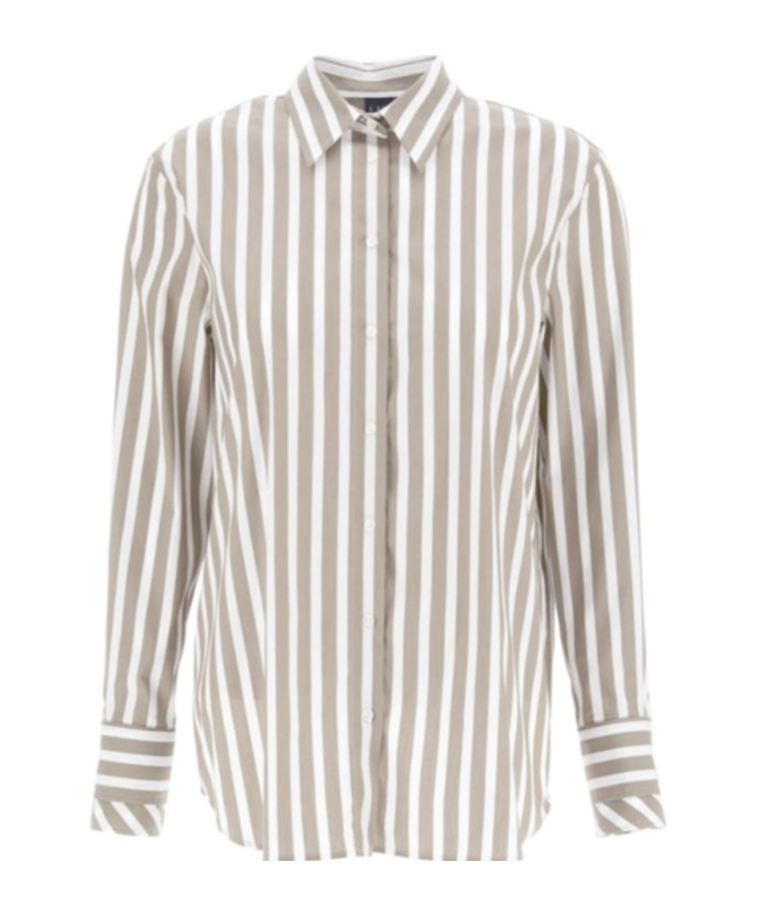 Fay Tailored Cotton Shirt With Vertical Stripes In Nude