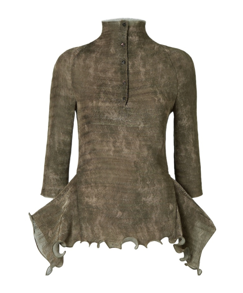 Fendi Green Printed Pleated Sweater In Green