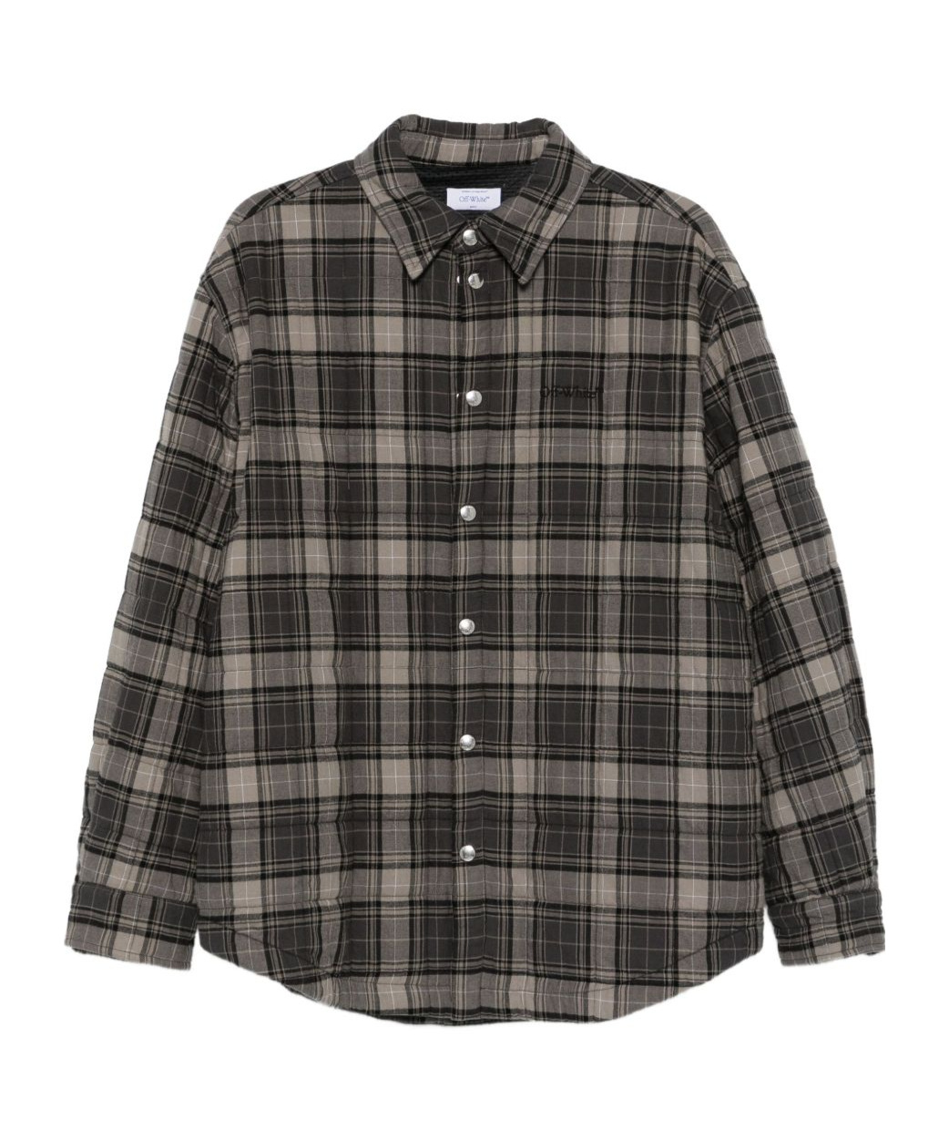 Off-white Grey Shirt With Logo Lettering On The Front And All-over Check Motif In Cotton Man In Black