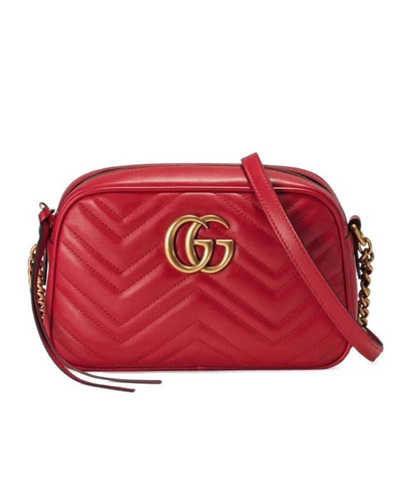 Gucci (wmns)  Gg Marmont Gold Logo Leather Chain Small Red Classic Shoulder Messenger Bag In Red