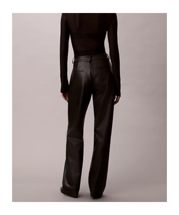 Calvin Klein Faux Leather Pleated Trousers In Black