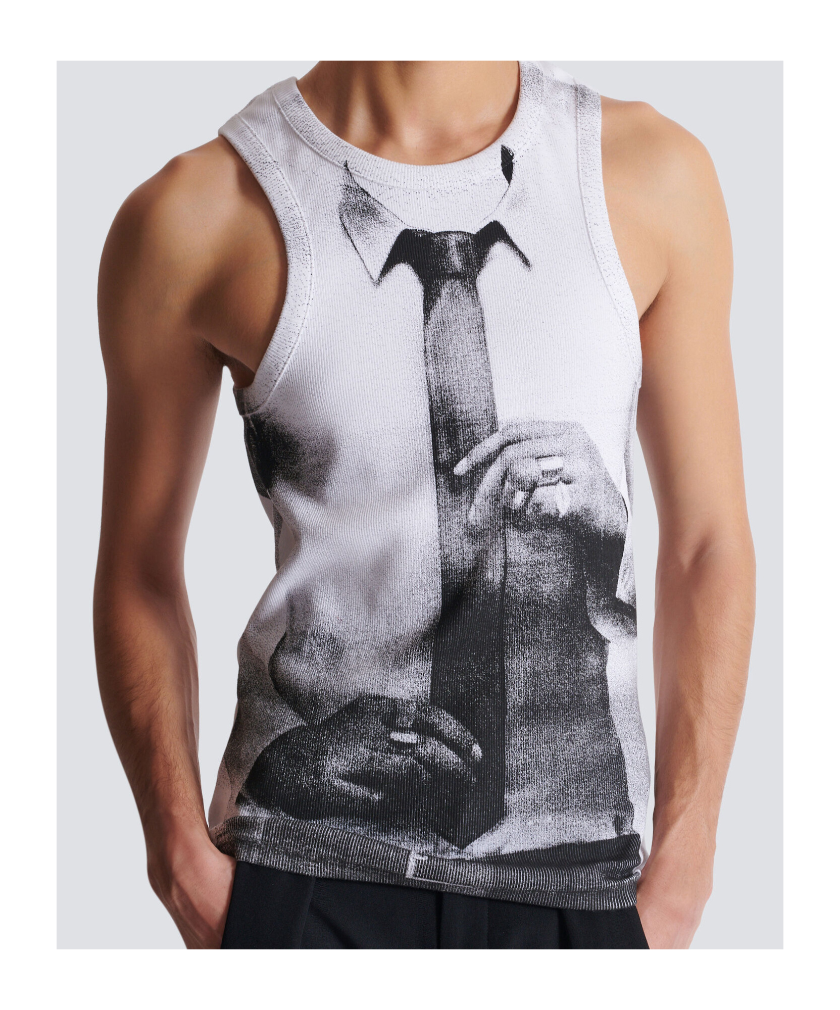 Balmain Tie Print Tank Top In White