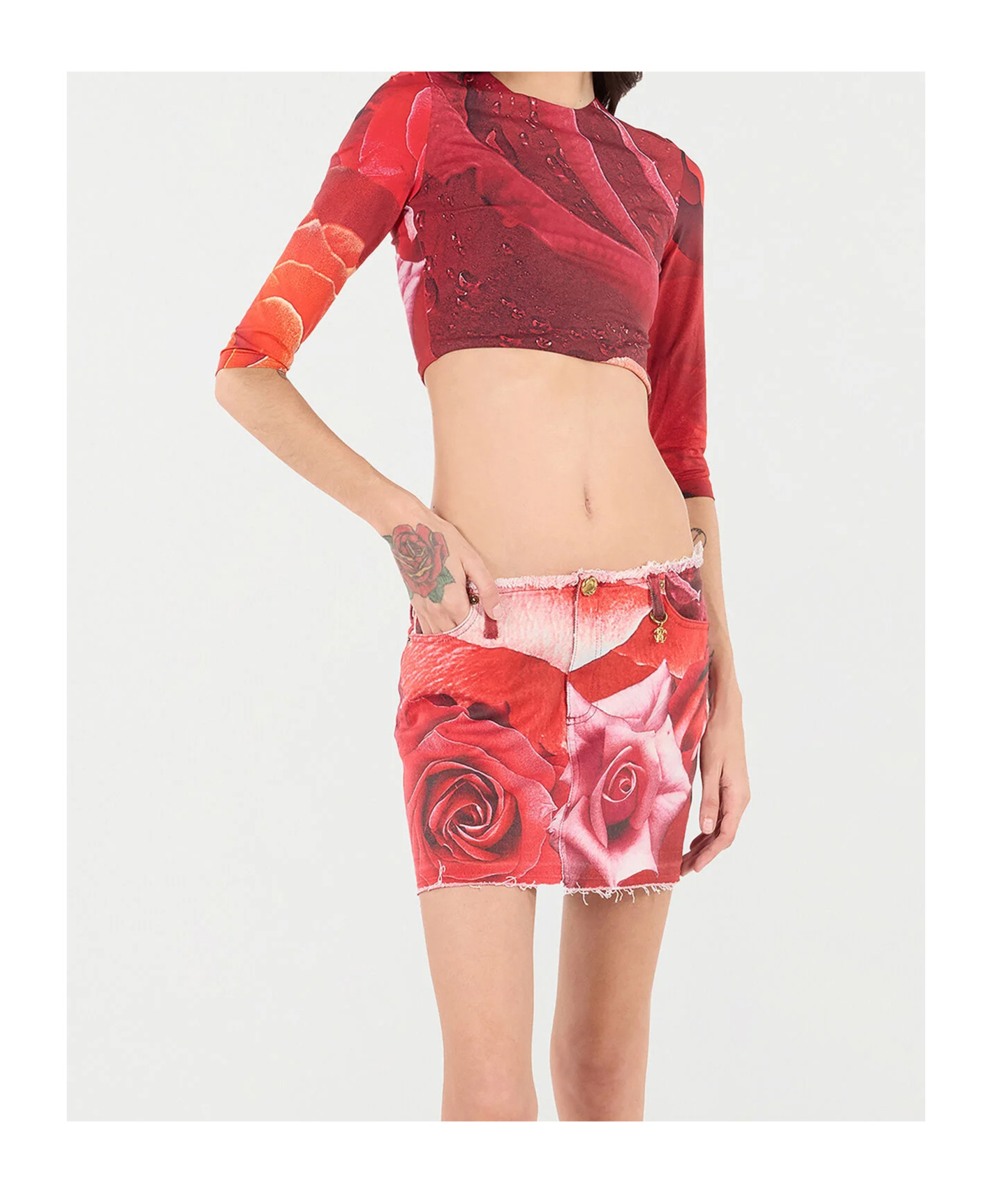 ROBERTO CAVALLI ROSE-PRINT T-SHIRT