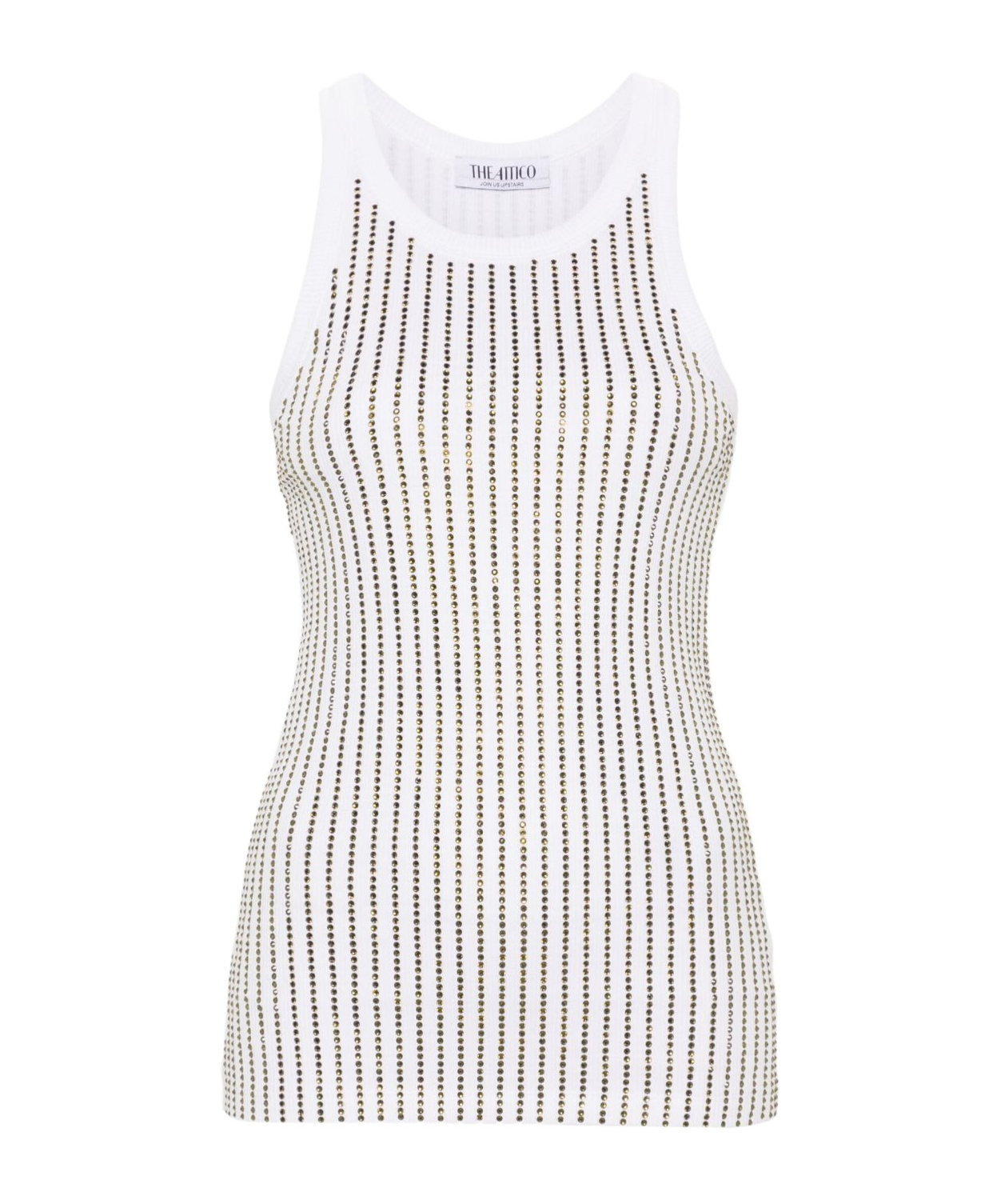 Attico White Tank Top With Multicolor Rhinestone In Jersey Woman In White