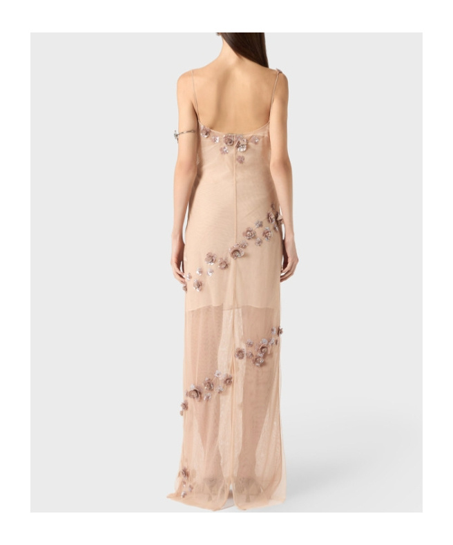 Blumarine Sequin-embellished Tulle Maxi Dress In Nude