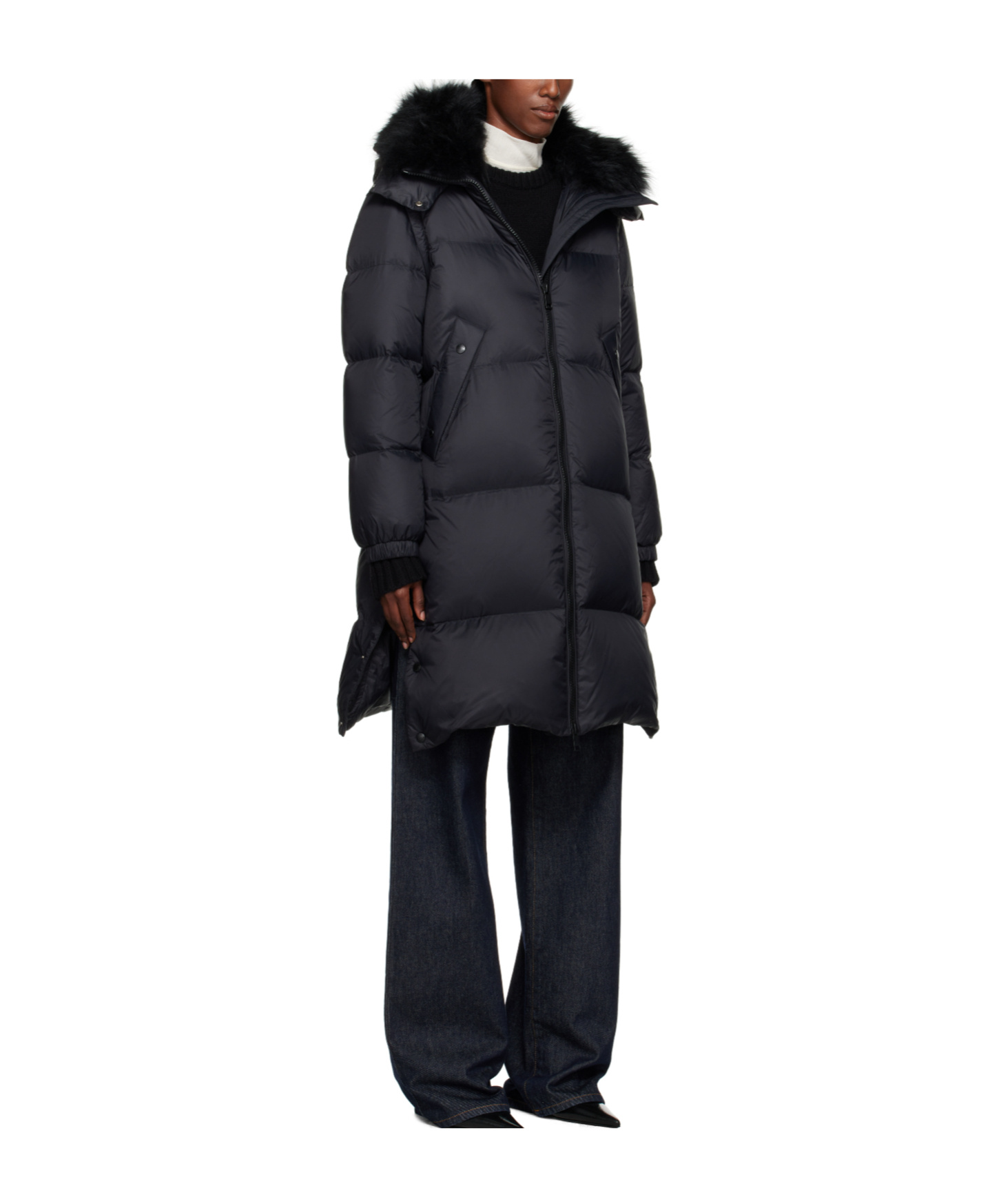 Yves Salomon Long Down Coat In Black