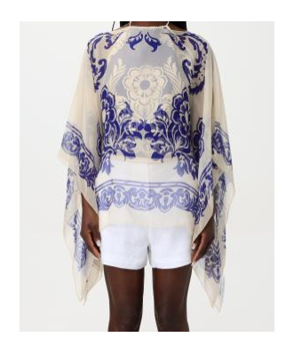Etro Women Blue Cape With All-over Paisley Print In Silk Woman In Multi