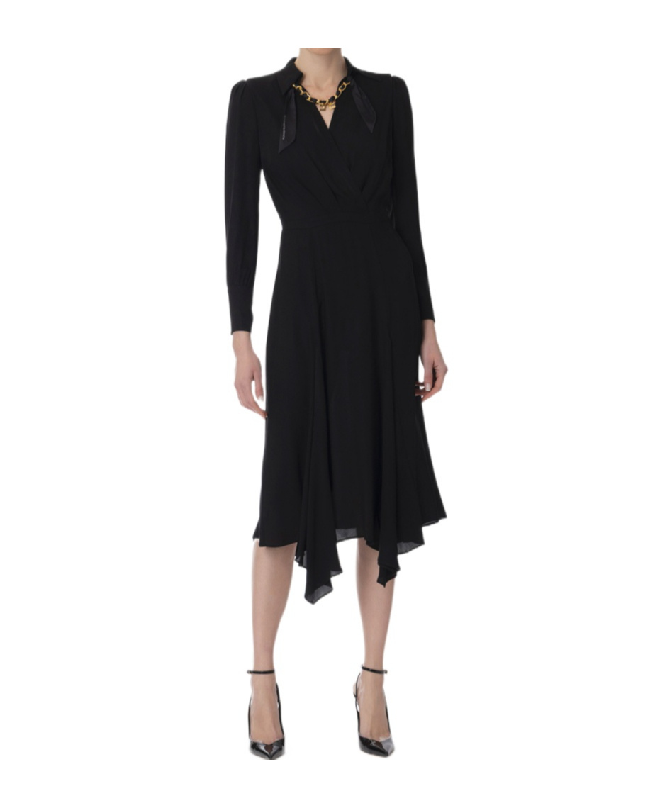 Elisabetta Franchi Dress In Georgette Fabric With Jewel Foulard Scarf In Black