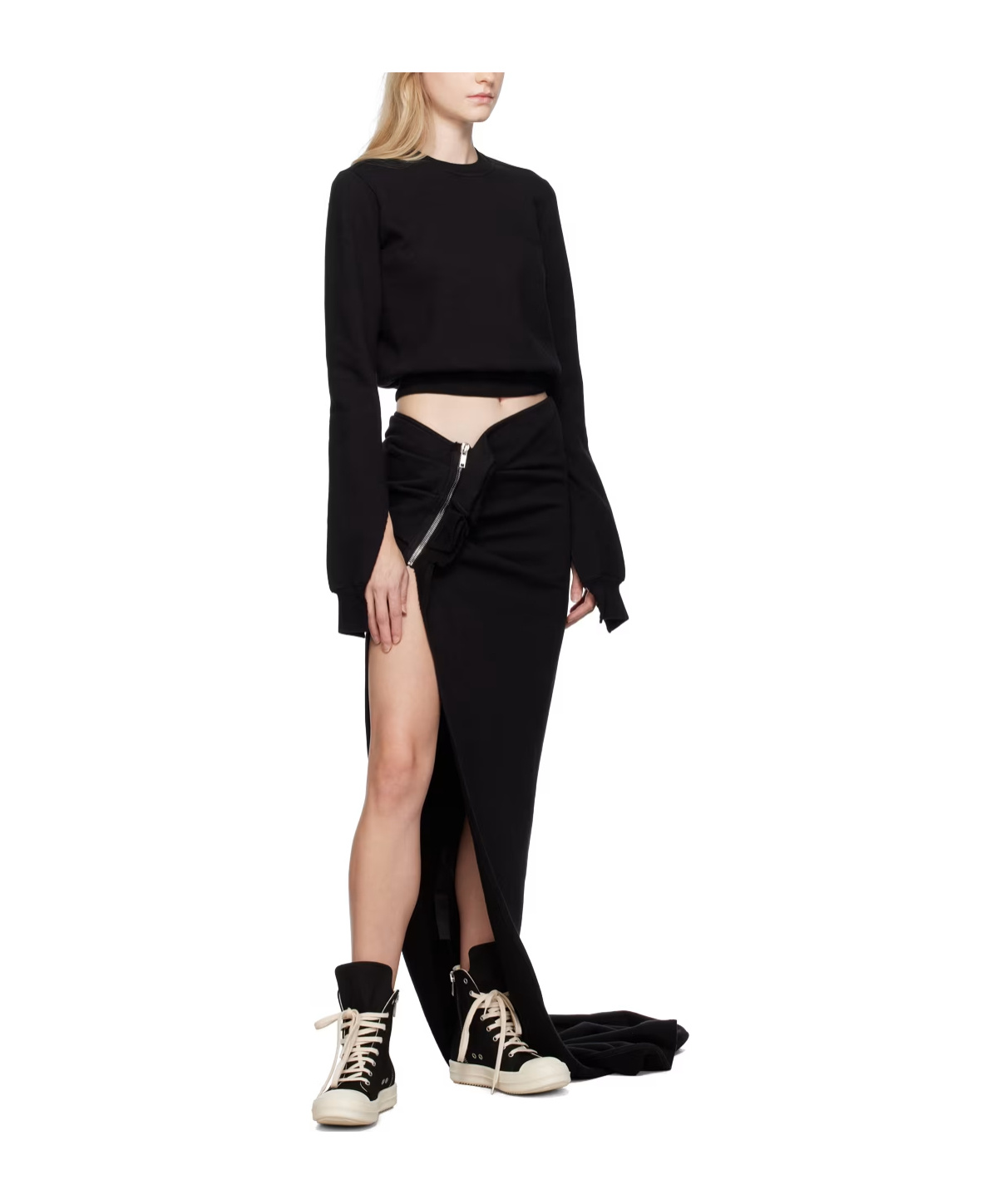Rick Owens Drkshdw Asymmetric Zip-fastened Cotton Skirt In Black
